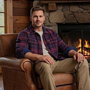 New ORVIS Thick Burgundy + Blue Premium Plaid Flannel Over Shirt
